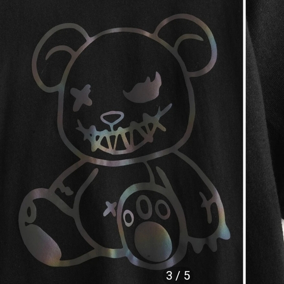 Reflective teddy bear t-shirt. Black with reflective quality in lighting. New! - Picture 3 of 4